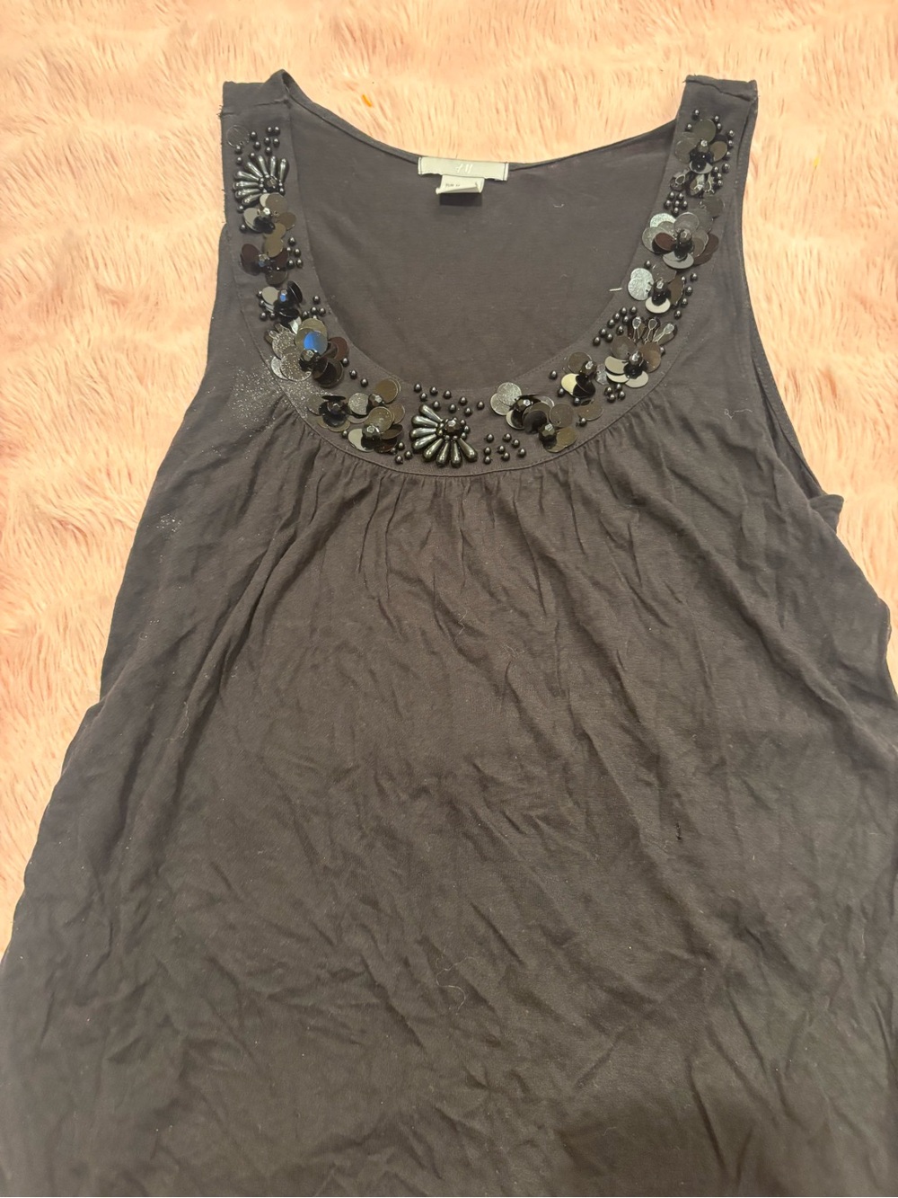 H&M Black Beaded Scoop Neck Tank Top
